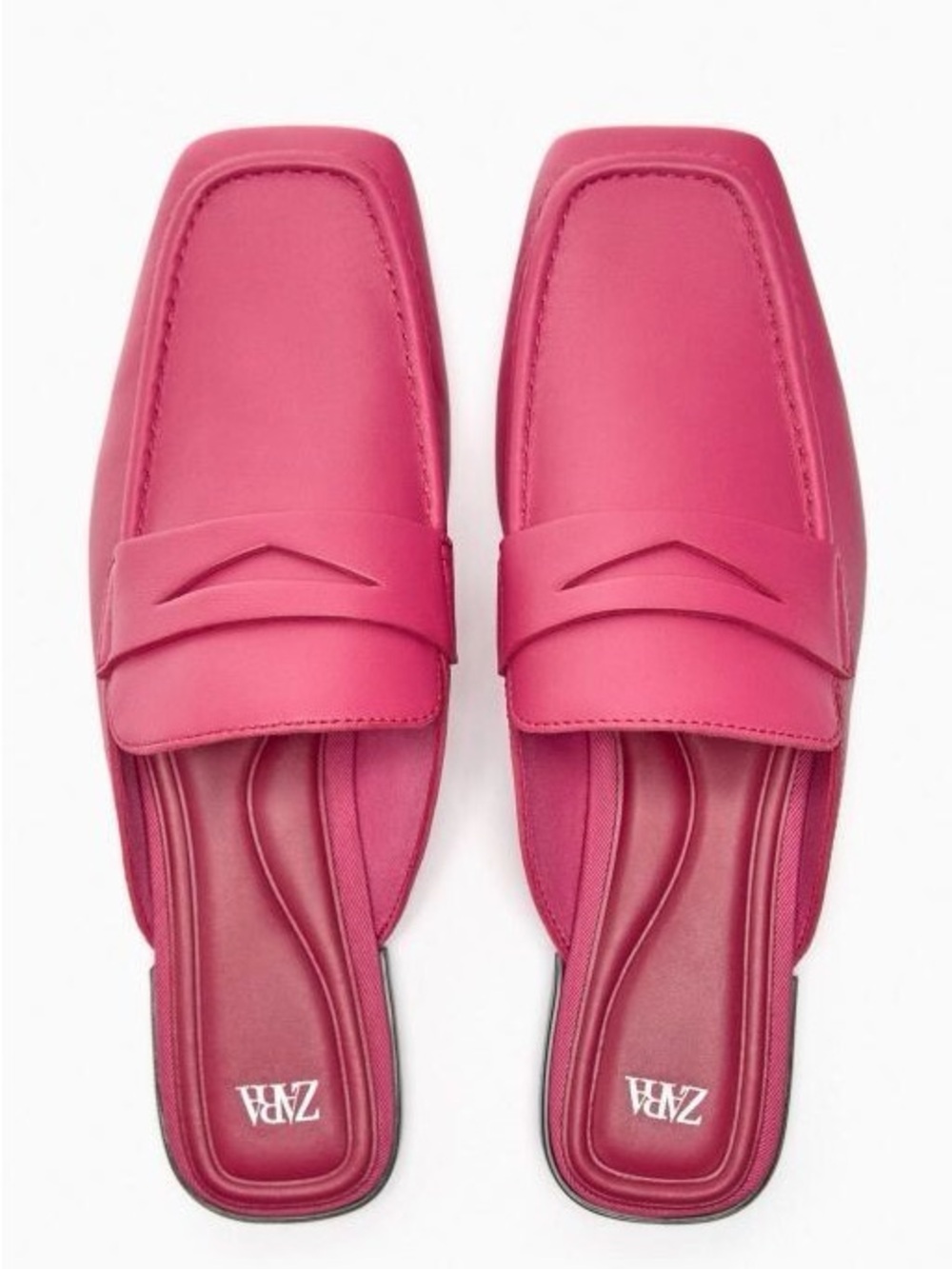 Zara Hot Pink Square-Toe Slip-On Mules